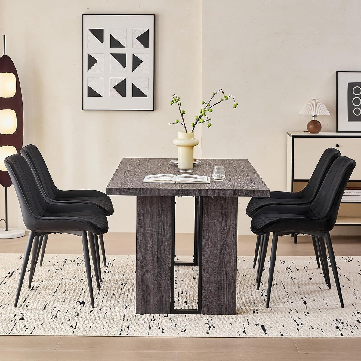 Velvet Dining Chairs Set of 4, Black Modern Upholstered Armless Kitchen Chairs with Metal Legs for Bedroom Living Room