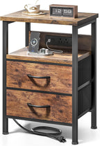 Lazzanto Night Stand with Charger Station for Bedroom, Brown Nightstand | Bedside Table, Open Shelf, 2 Fabric Drawers, Built in USB-A, USB-C Port & AC Outlets, For Dorm, Living Room, Bedroom