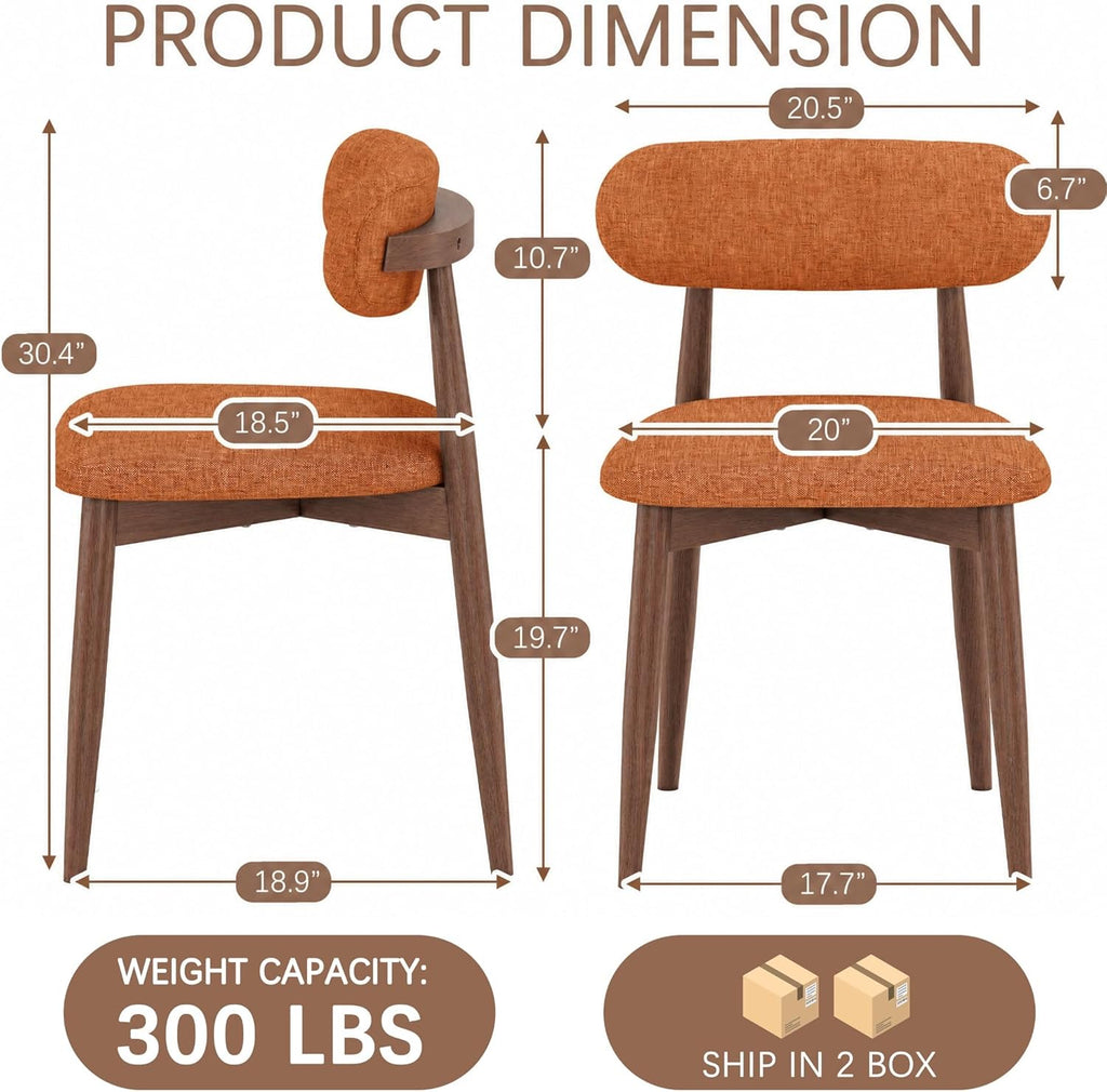 Wooden Dining Chairs Set of 4, Mid Century Modern Upholstered Kitchen Chairs with Solid Wood Legs, 350lb Heavy Duty Padded Side Chairs for Dining Room & Vanity, Orange