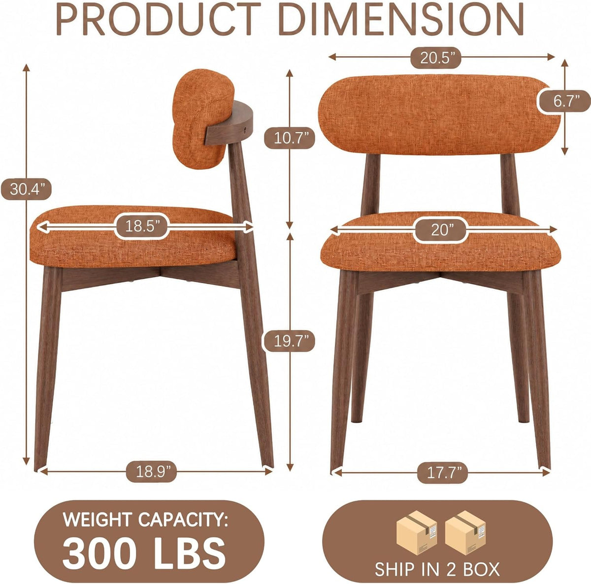Wooden Dining Chairs Set of 4, Mid Century Modern Upholstered Kitchen Chairs with Solid Wood Legs, 350lb Heavy Duty Padded Side Chairs for Dining Room & Vanity, Orange