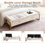 67" Storage Bench for Bedroom, End of Bed Bench King Size, Cream | Double Lids Storage Ottoman Bench with Golden Legs, Upholstered Velvet Bench for Foot of Bed Window Living Room Entryway