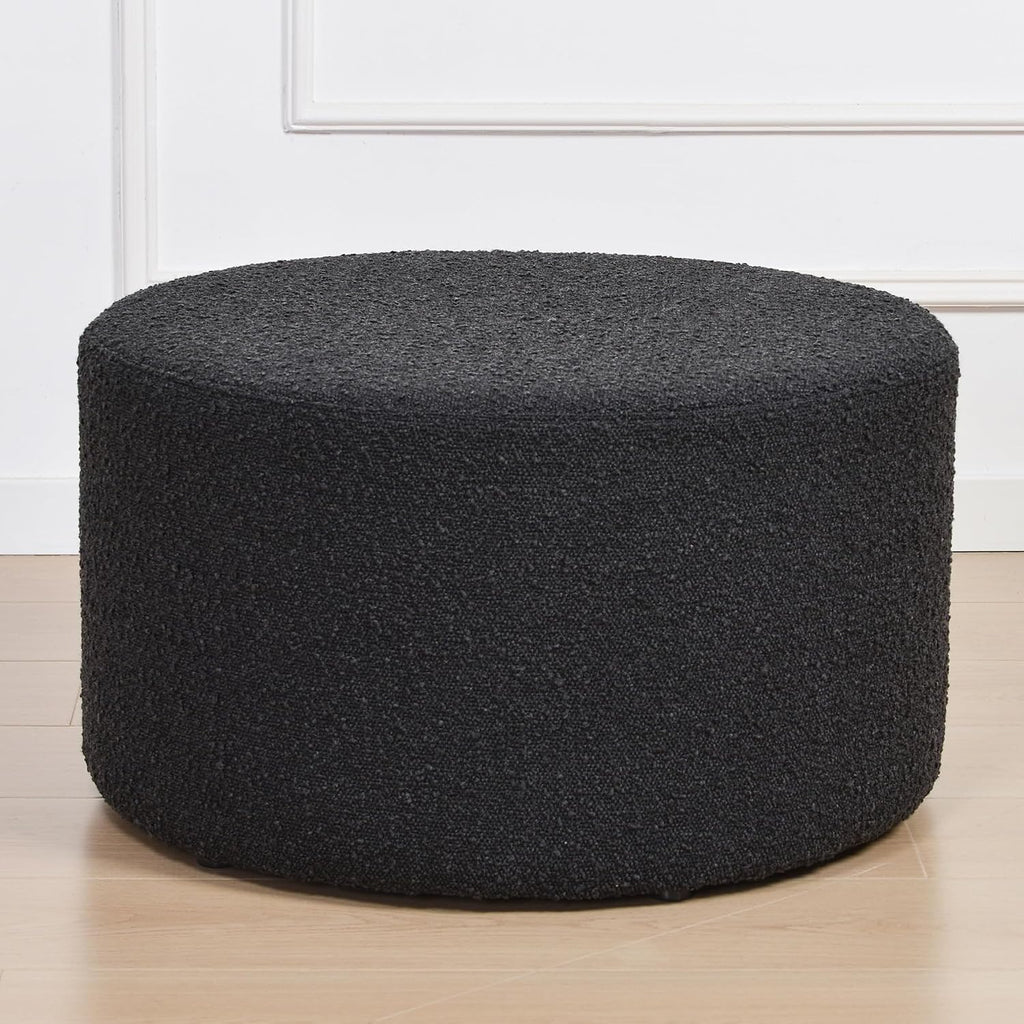 KINWELL Modern Round Boucle Ottoman (24" D x 24" W x 13" H) | Upholstered Multi-Functional Sofa Footrest, Side Table, Extra Seating for Living Room, Bedroom, Entryway