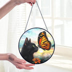 Black Cat Gifts, Cat Memorial Suncatcher Gift for Loss of Cats Butterfly Stained Glass Suncatcher Window Hanging Decor for Garden, Pet Loss Gift Christmas Birthday Sympathy Gifts for Pet Lovers Women