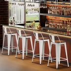 HAOBO Home 30" Bar Stools Set of 2 Bar Height Metal Barstools with Wood Seat Low Back Kitchen Bar Chairs White