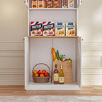 71" White Farmhouse Kitchen Pantry Cabinet Set of 3— Freestanding Coffee Bar with Glass Doors or Drawers, Microwave Stand, Large Storage Hutch with Adjustable Shelves for Kitchen, Living Room