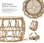 Furniture of America Ysar Boho Rattan Round Coffee Table Outdoor with 5mm Tempered Glass Top, All-Weather and Rust Resistant Patio Furniture