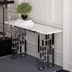 AUZ 55" White and Silver Console Table, Luxury Living Room Sofa Table, Modern Rectangle Console Table for Entryway, Living Room, Office, Foyer, Front Hall, Hallway
