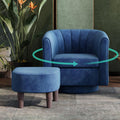 LINSY Small Swivel Accent Chair with Ottoman, Velvet Barrel Chair with Footrest, Modern Upholstered Comfy Reading Chair Armchair for Living Room, Bedroom, Study Room, Office, Blue