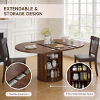 Extendable Round Dining Table: 47″–63″ Kitchen Table for 4 6 8 with Dust-Proof 2-Tier Storage Shelf Space Saving, Modern Farmhouse Expandable Wood Oval Circle Dinner Furniture with Pedestal Base