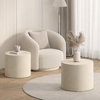 Nesting Round Coffee Table Set of 2, Accent End Table for Small Spaces, Morden Drum Side Table, Wooden Circle Center Table for Living Room, Fully Assembled - Faux Marble