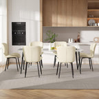 Upholstered Dining Chairs Set of 4 PU Leather Metal Legs Beige | Vertical channel tufting 19" seat height Ergonomic backrest Waterproof PU leather Sturdy metal frame