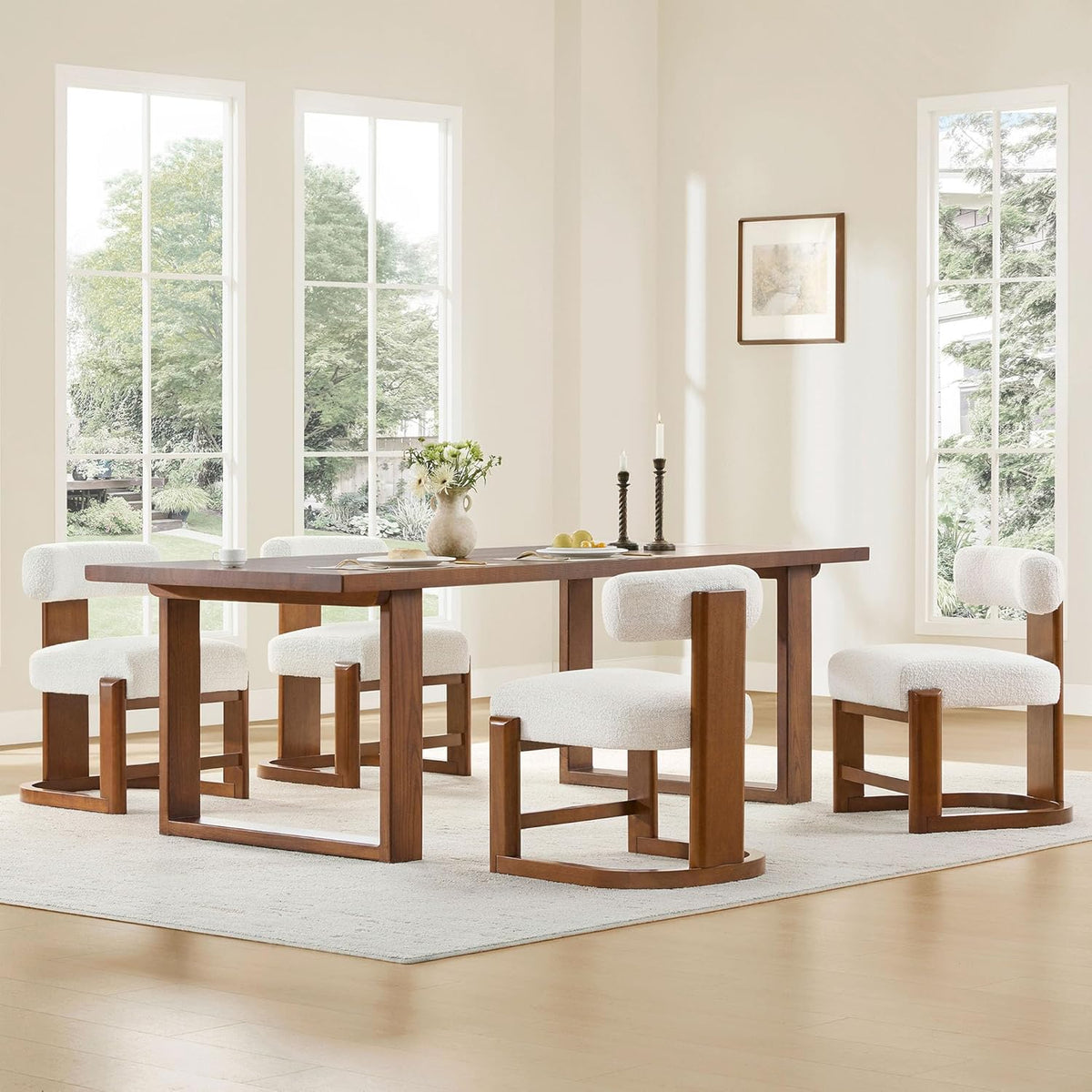 CHITA Upholstered Dining Chairs Set of 2, FSC Certified Modern Kitchen & Dining Room Chairs with Solid Wood Frame in Wulnut Finish, Fabric in Pearl (White)