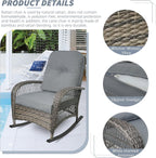 Wicker Rocking Chair, Rattan Patio Rocking Chairs, All-Weather Rocking Lawn Wicker Furniture for Porch Deck Garden Backyard(Grey)，1PC