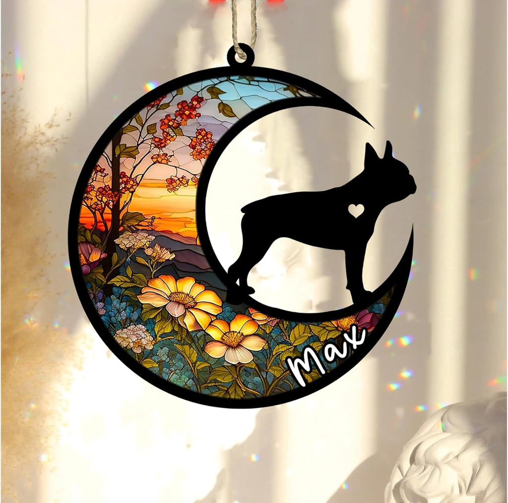 Personalized Dog Memorial, Custom Name Boston Terrier Dog Christmas Ornament with Name, Custom Breeds, Pet Loss Light Catcher, Gifts for Lovers Loss of Pet Sympathy on Mothers Day Christmas