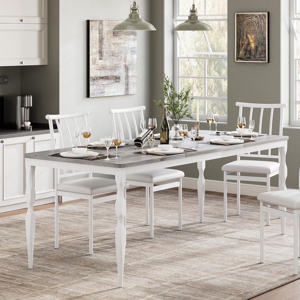 IDEALHOUSE 78 Inch Farmhouse Dining Table for 6-8 People, Rectangular Wood Kitchen Table with Heavy Duty Legs, Kitchen Dining Room Table for Dining Room Kitchen, Wash Grey