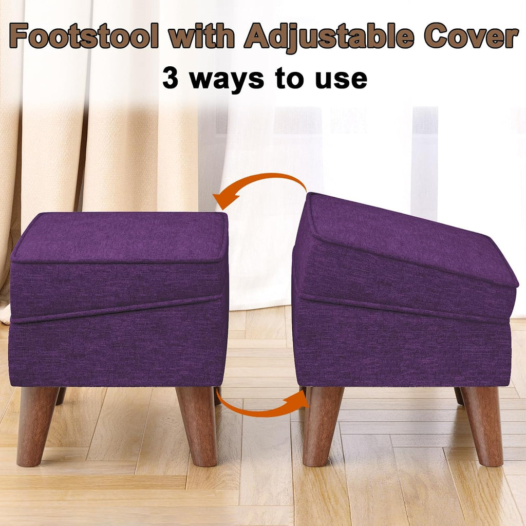 FAGAGA Storage Ottoman, Small Foot Stool Ottoman with Adjustable Lid | Sturdy Wood Legs, Modern Foot Rest for Living Room, Bedroom, Couch, Enterway, Purple
