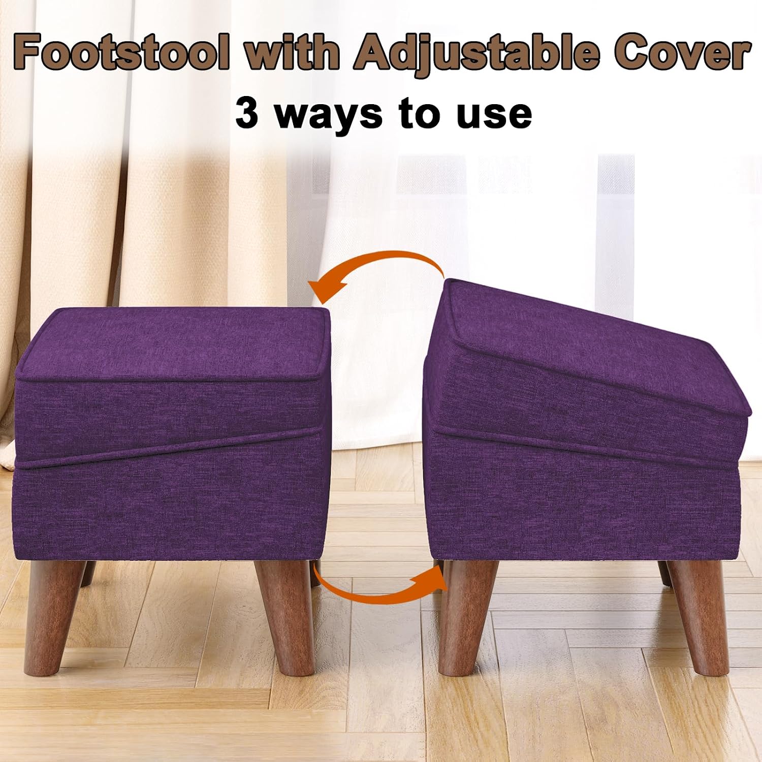 FAGAGA Storage Ottoman, Small Foot Stool Ottoman with Adjustable Lid | Sturdy Wood Legs, Modern Foot Rest for Living Room, Bedroom, Couch, Enterway, Purple