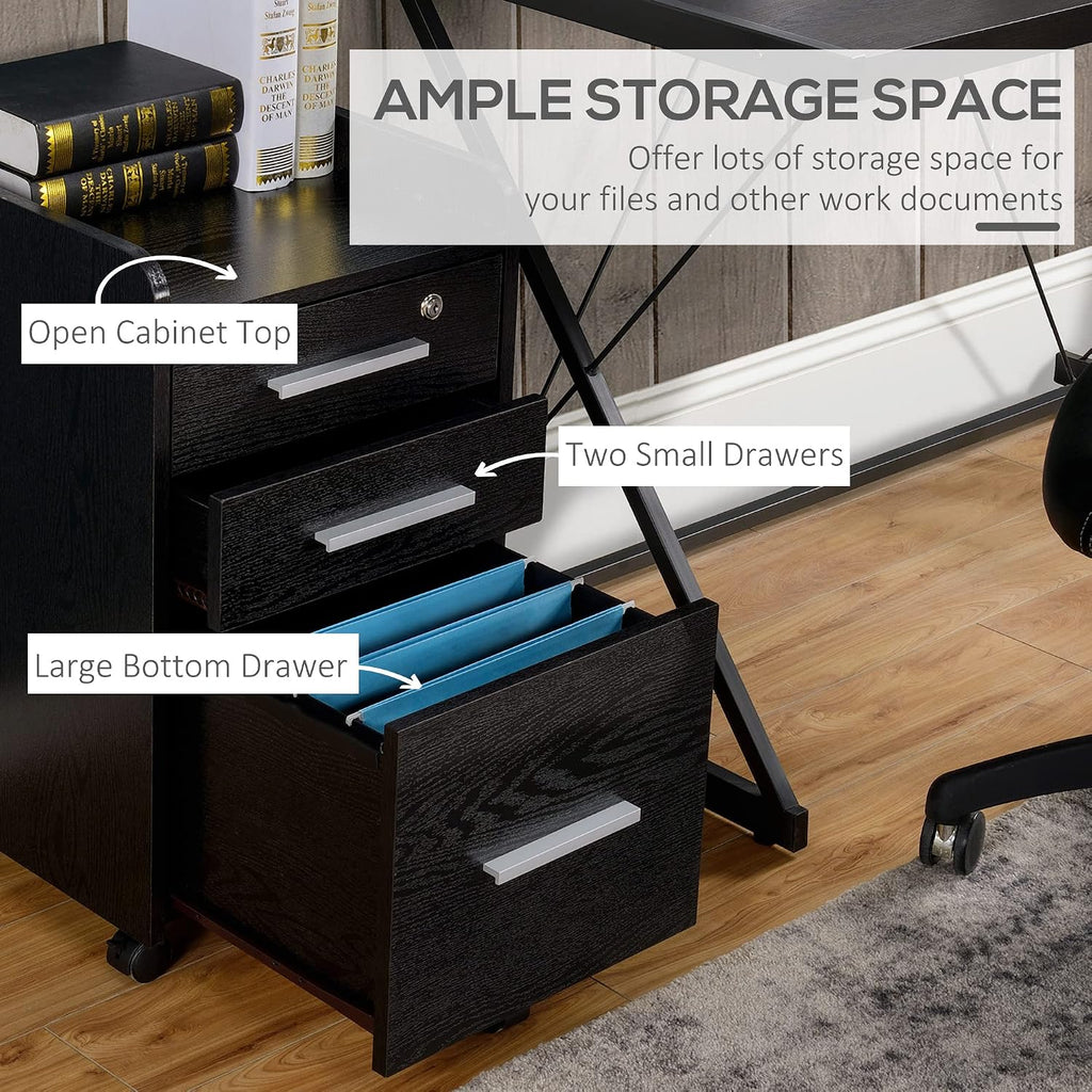 HOMCOM 3 Drawer File Cabinet Office Storage Lock, Wheels, Letter/A4, Black | Edged Top, Small Office Storage