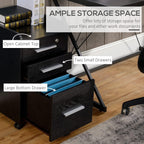 HOMCOM 3 Drawer File Cabinet Office Storage Lock, Wheels, Letter/A4, Black | Edged Top, Small Office Storage