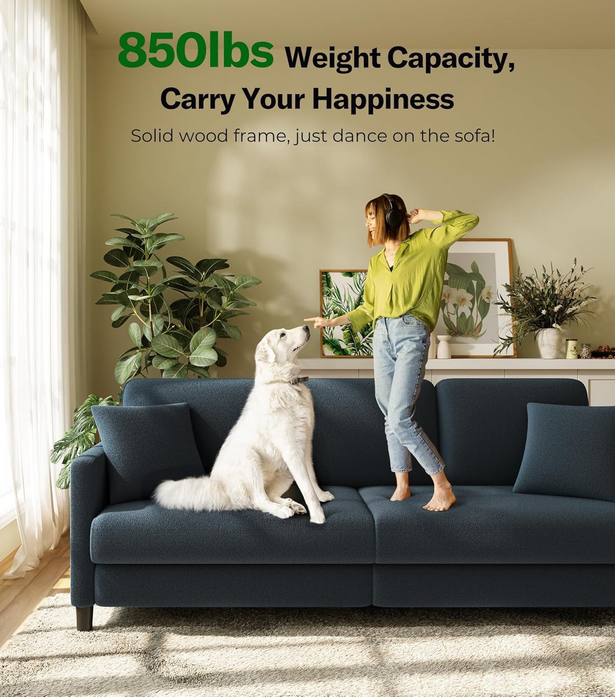 Welzona Couches for Living Room, 83"Teddy Sofa Couch, Sofas for Living Room | Tool-Free Setup Loveseat Sofa, All-Wood Love Seat Couches, 7.5"Spring Seat Cushion, Small Couch Bedroom, 2 Pillows, Blue Grey