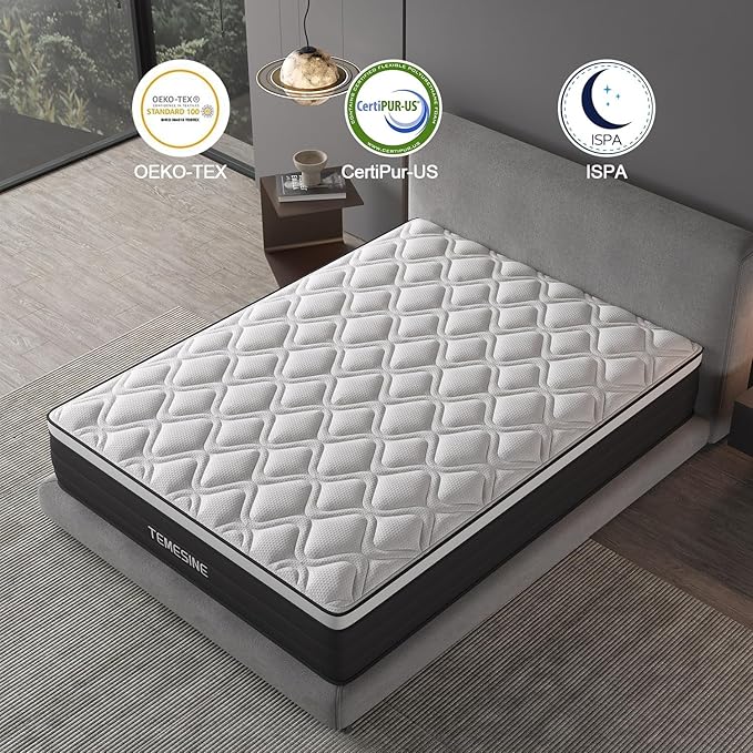 Full Size Mattress, 12 Inch Hybrid Mattress in a Box with Individual Pocket Spring, Gel Memory Foam and Euro Top, Medium Firm Feel with Motion Isolation, Pressure Relief, Edge Support, Black