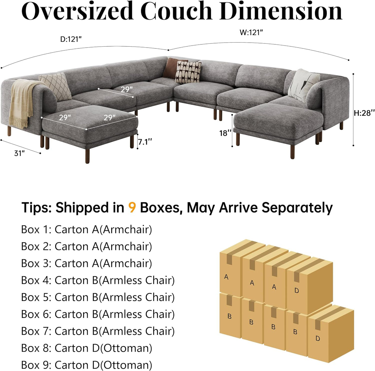Cloud Sectional Couches for Living Room,Modular Sectional Sofa,Grey | Extra Deep 9 Seater,Oversized Couches With 2 Ottoman,Solid Wood Leg,Large Sofa for Big Space,Office,Apartmen
