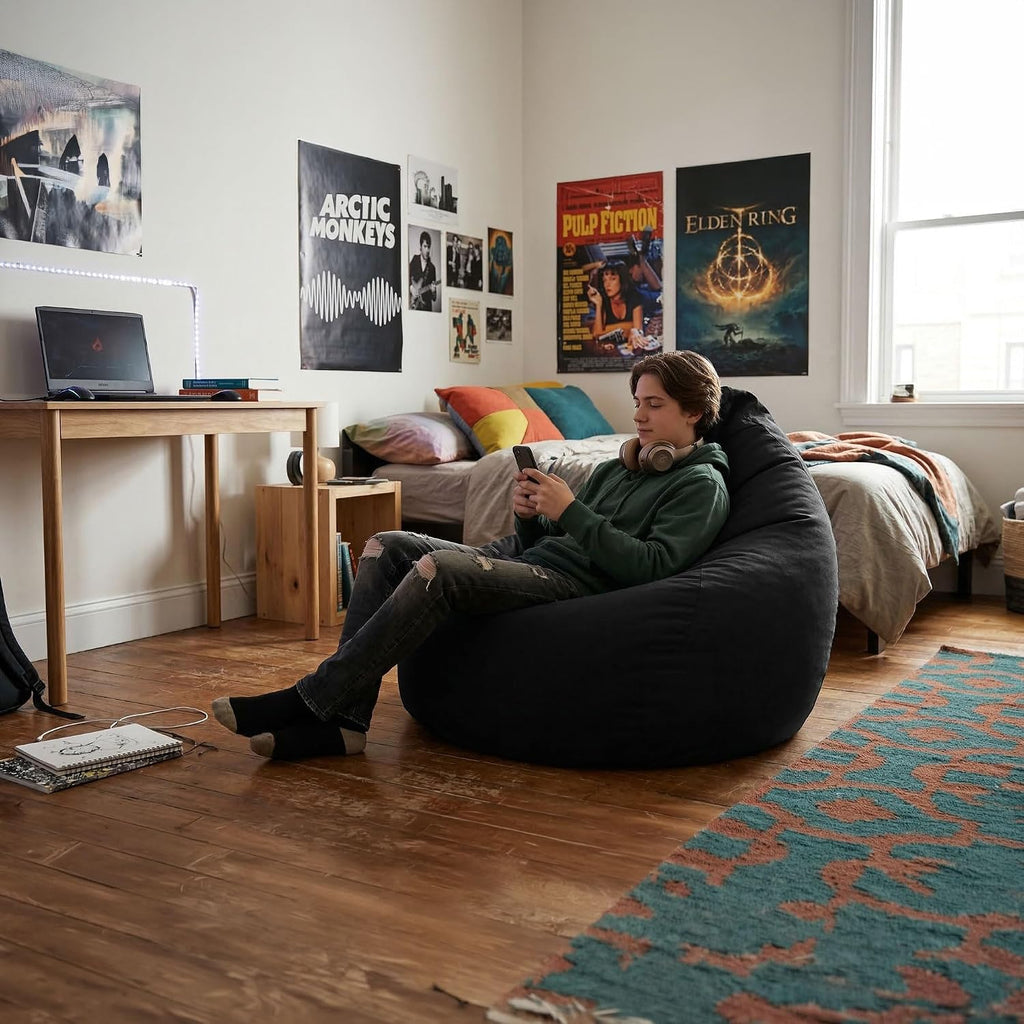 Gouchee Home Easy Collection Bean Bag Chair for Kids and Adults - Ink - Beanbag Couch for Indoor Living Spaces - Cozy Chair, Stylish, and Comfy Lazy Sofa Chair for Reading, Gaming, and More