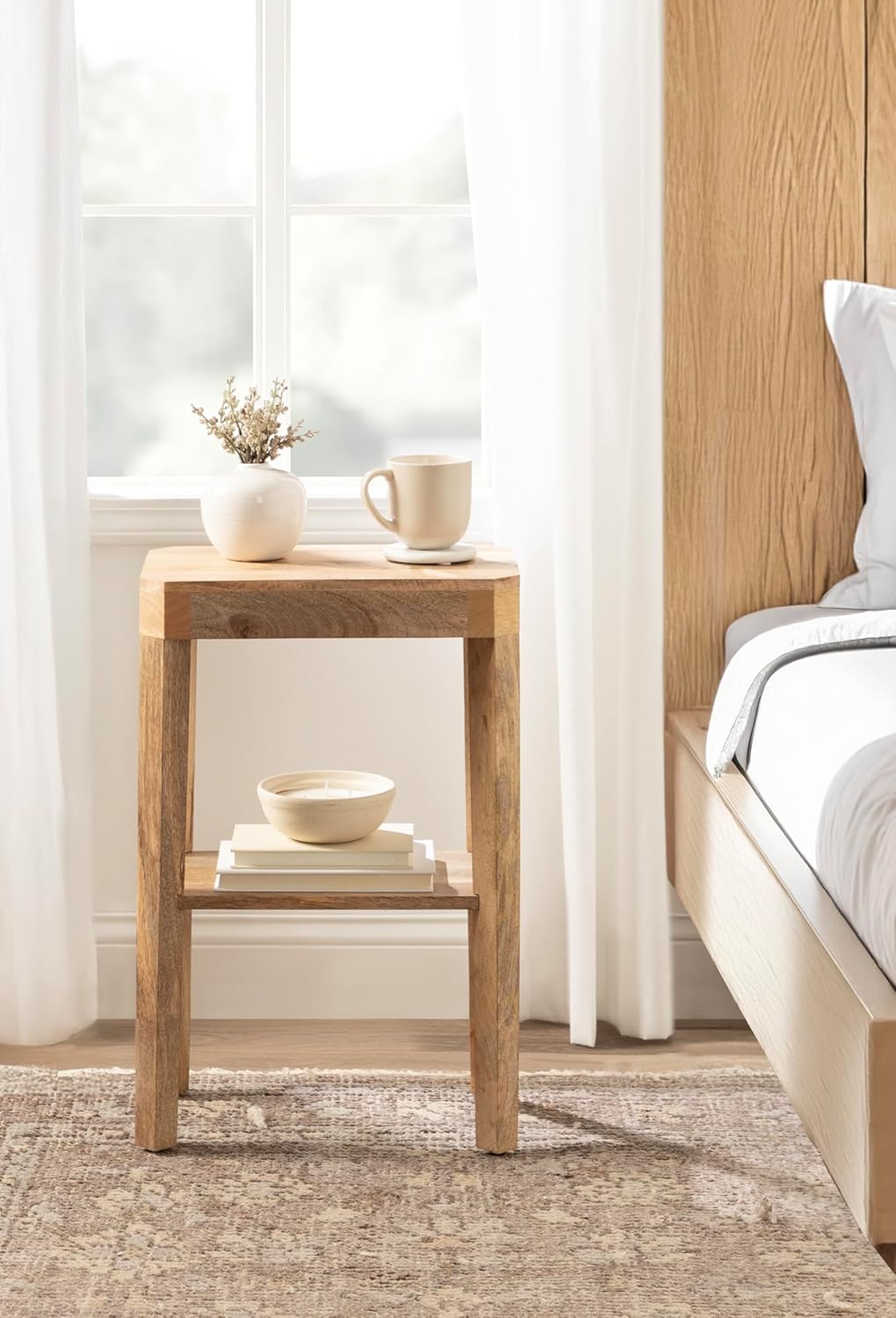 Kate and Laurel Talcott Modern Narrow Rectangle Wood Side Table, 16 x 10 x 25, Natural Wood, Transitional Decorative Slim Two-Tier End Table for Use as a Bedroom Nightstand or Living Room Accent