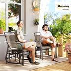 Outsunny Outdoor Glider Chairs with Coffee Table Patio 2-Seat Brown | Rocking Chair Swing, Breathable Sling, Backyard, Garden, Porch