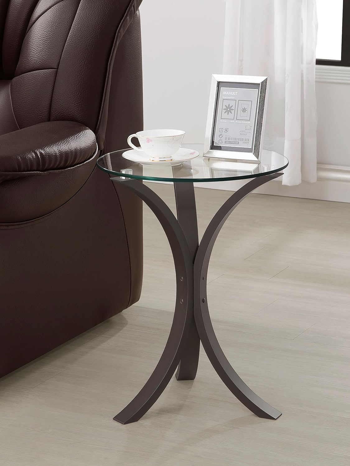 Coaster Home Furnishings - Edgar - Glass and Engineered Wood - 16-Inch Round Glass Top Accent Side Table with Wooden Legs - Contemporary Style - Living Room - Cappuccino - 902867