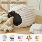 MEGO 3FT Fluffy Faux Rabbit Fur Bean Bag Chair Cover, No Filler, Beige | Plush Ribbed Stuffed Animal Bean Bag Storage, Washable & Anti-slip, Decor Furry Striped Large Beanbag Cover for Girls Adults