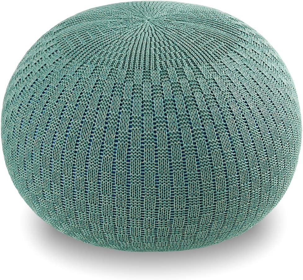 ARTPLAN Round Knit Pouf Hand Knitted,Outdoor Ottoman Foot Rest,Boho Home Decor for Living Room-Bedroom