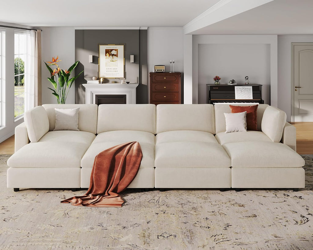 VANOMi Large Modular Sectional Sofa Bed, Comfy Couch Sleeper Ottoman, Beige | Convertible,Washable,Removable Cover,Modern,Comfortable