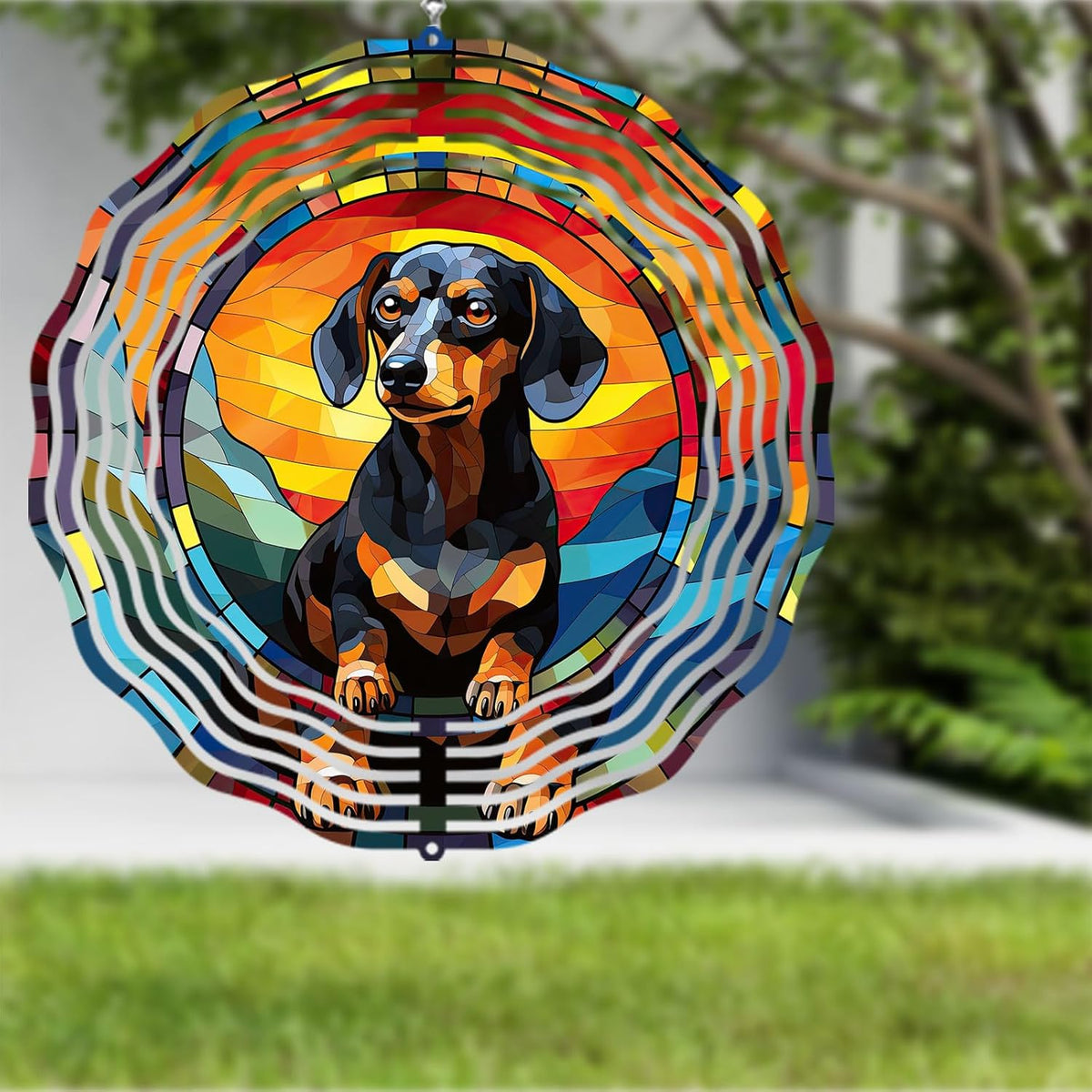 Dachshund Dog Wind Spinners Outdoor Dog Memorial Gifts, 3D Metal Kinetic Hanging Garden Wind Spinner, Spinner Decor, Wind Sculptures for Outdoor & Indoor, Window, Yard Decor (Dachshund 2)