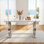 Asday 60" White and Silver Dining Table for 4-6, Modern Rectangle Wood Kitchen Table with Mirrored Chrome U-Shaped Metal Base for Dining Room, Kitchen, Dinner