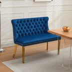 KEIKI Velvet Tufted Loveseat Bench, Double Dining Room Chairs, 2-Seat Tufted Seat with Nailhead Trim Chairs with Gold Plated Steel Legs and Padded Seat, Blue