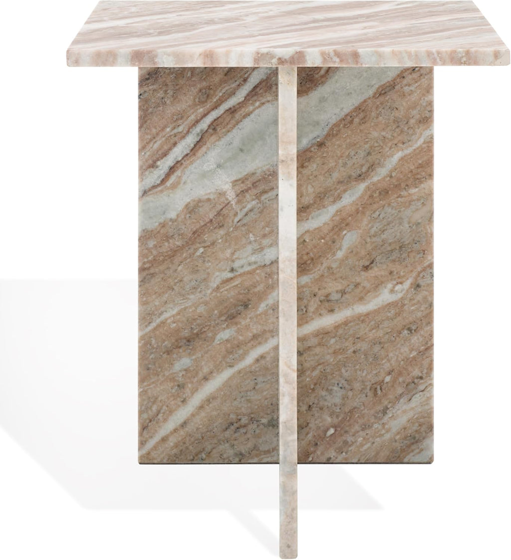 SAFAVIEH Couture Collection Adriano White/Brown 2-Leg Marble Accent Table (Fully Assembled)