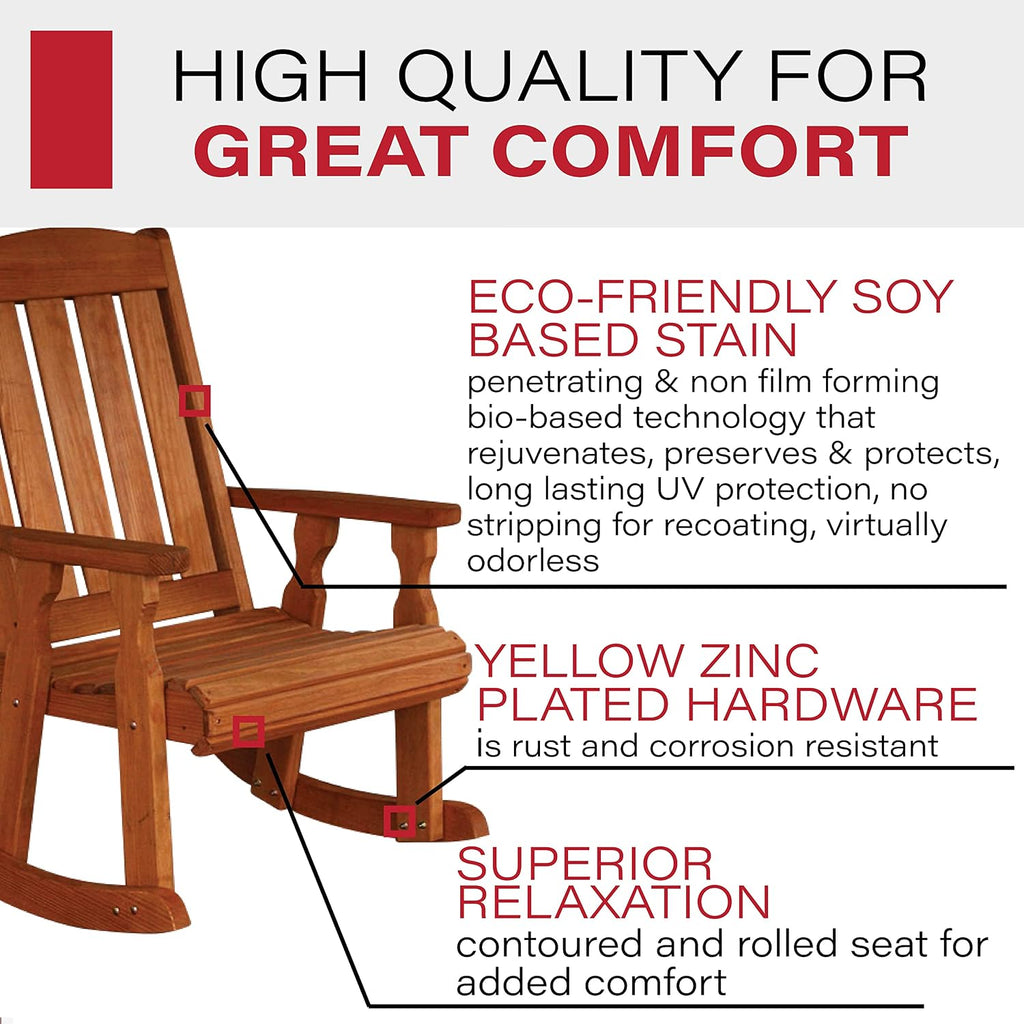 Amish Heavy Duty Mission Pressure Treated Outdoor Rocking Chair (Cedar Stain) - 600 Lb. Weight Capacity Porch Rocker