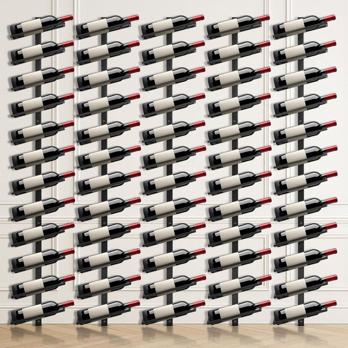 ETOYA Wall Mounted Wine Rack, H 59inch, 12 Rows, 60 Bottle Wine Cellar Racks, Metal Wine Bottle Holder for Dining Room, Kitchen, Bar, Basement & Restaurant (5 Columns（60 Bottles）)