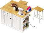 48" Kitchen Island with Drop Leaf, Power Outlet and Wheels | Drop Leaf Extension, Built-In Power Outlet, Rolling Wheels, 48 Inch Width, Kitchen Storage