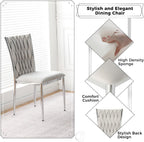 Velvet Dining Chairs Set of 6, Modern Woven Kitchen Chairs with Silver Metal Legs, Upholstered Cushion with High Back, Dirt Resistance, Easy to Install, for Living Room, Dining Room - Light Grey