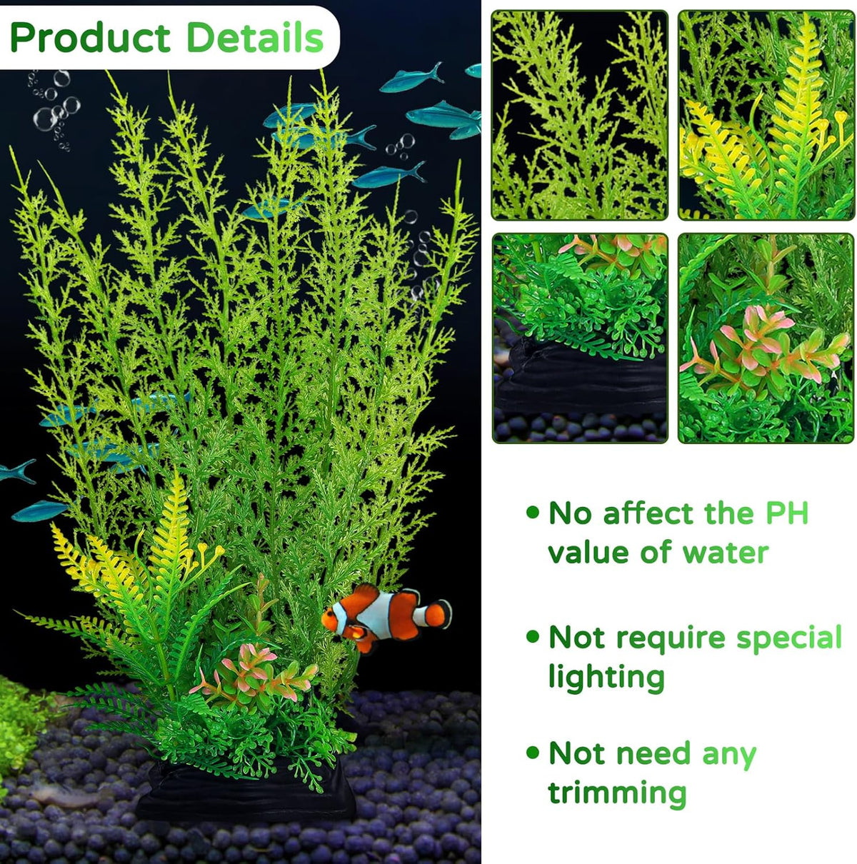 Fish Tank Accessories Large Plants, Green Fish Tank Decorations, Aquarium Decor Plastic Plants 3pcs