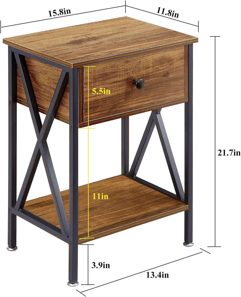 VECELO Nightstands Set of 2, Modern Bedside End Tables, Night Stands with Drawer and Storage Shelf for Living Room Bedroom, Industrial Metal Frame