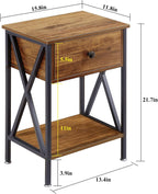 VECELO Nightstands Set of 2, Modern Bedside End Tables, Night Stands with Drawer and Storage Shelf for Living Room Bedroom, Industrial Metal Frame