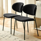 Homedot Modern Kitchen Dining Chairs Black Set of 4, Upholstered Boucle Round Bedroom Reception Side Chairs with Ergonomic Backrest for Apartment, Dining Room, Living Room, Dining Hall