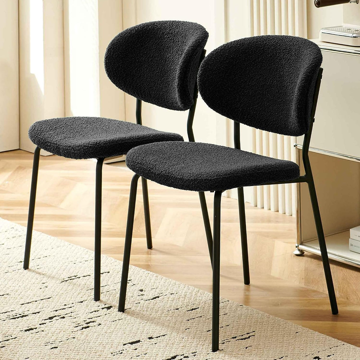 Homedot Modern Kitchen Dining Chairs Black Set of 4, Upholstered Boucle Round Bedroom Reception Side Chairs with Ergonomic Backrest for Apartment, Dining Room, Living Room, Dining Hall