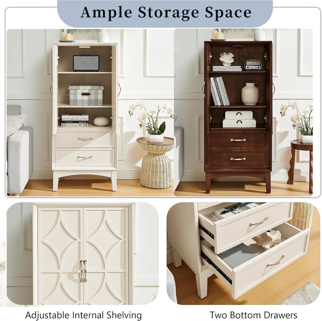 MERITLINE 53.5" Tall Kitchen Pantry Cabinet with Doors & Drawers, Mid Century Modern Sideboard Buffet Storage for Living Room, Entryway, Hallway & Garage (Antique White)