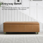 WUTUTUEE 51" Faux Leather Storage Ottoman, Stitch Tufted Rectangle Upholstered End of Bed Storage Bench, Entryway Large Couch Ottoman with Wooden Legs, Light Brown