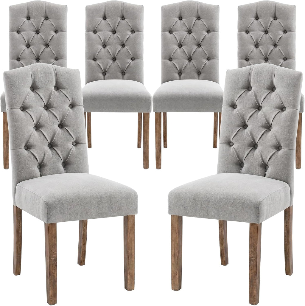 Tufted Upholstered Parsons Dining Chair Set Fabric Diner Accent Stylish Modern Kitchen Living Room with Button Sturdy Solid Wood Legs, 6-Pack