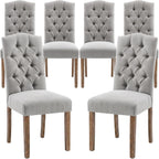 Tufted Upholstered Parsons Dining Chair Set Fabric Diner Accent Stylish Modern Kitchen Living Room with Button Sturdy Solid Wood Legs, 6-Pack